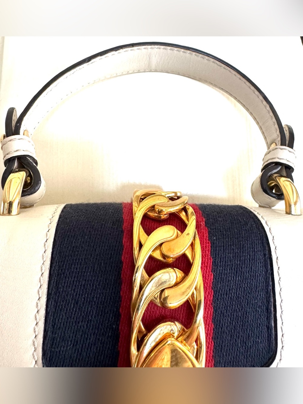GUCCI Sylvie Mini White Leather Top Handle Crossbody Shoulder Bag - Picture 13 of 13